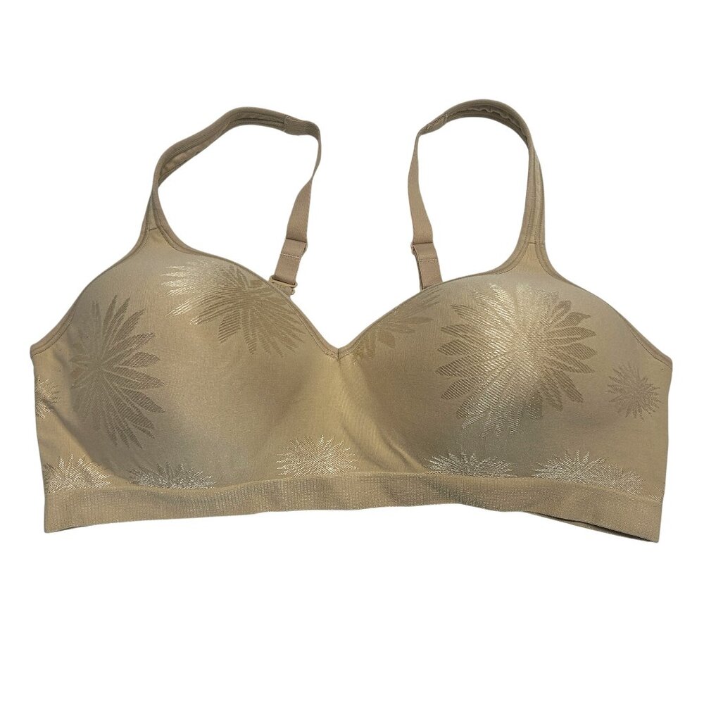 Bali Beige Wireless Bra 42C Tone on Tone Floral 3 Hook Closure‎ Comfort Everyday